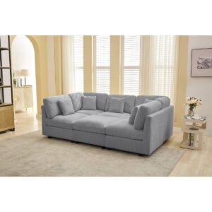Ripple Furniture 6-Piece Corduroy Sleeper Sectional Sofa with Modular Design & Reversible Cushions – Convertible Sofa Bed with Storage & Pillows – Modern L-Shaped Couch for Living Room (Grey)