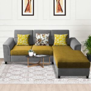 Elegant 4 Seater L Shape Sofa Set for Living Room (Yellow Grey)