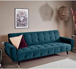 2 in 1 upholstered flip sofa bed (Turquoise)