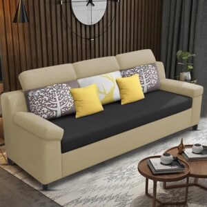 Luxury 3 Seater Sofa For Living Room In Premium Fabric (Cream Black)