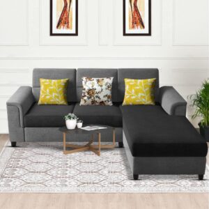 Elegant 4 Seater L Shape Sofa Set for Living Room (Black Grey)