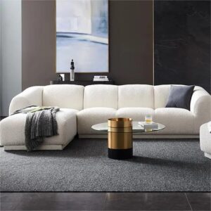 Ripple FURNITURE L-Shaped Sectional Sofa, 3-Seater, Boucle Fabric, Modern Living Room Couch, Cream White