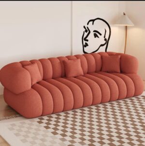 Ripple Furniture French Light Luxury Sofa – Cream Style Lamb Velvet Cotton Candy Fabric Couch for Small Apartments & Modern Living Rooms | Minimalist Comfort & Elegant Design (Red)