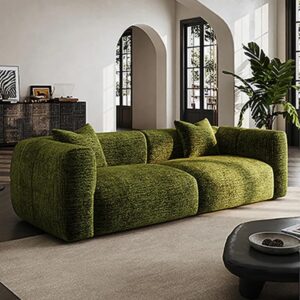 Ripple FURNITURE 3-Seater Sofa, Modern Living Room Couch, Square Arms, Textured Fabric, Beige (Green)