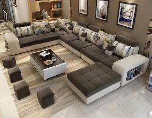 Ripple FURNITURE Apartment and living room luxury corner sofa set (Brown)