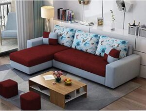 4 Seater LHS Sofa Set For Living Room (Grey Maroon)