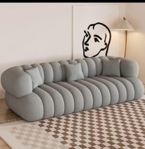 Ripple Furniture French Light Luxury Sofa – Cream Style Lamb Velvet Cotton Candy Fabric Couch for Small Apartments & Modern Living Rooms | Minimalist Comfort & Elegant Design (Dark Grey)