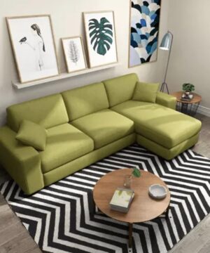 Ripple FURNITURE L-Shaped Sectional Sofa, Modern Square Arms, Lime Green Fabric, with Decorative Pillows (Green)