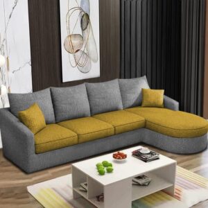 Sumptuous Serenity: The Round Lounger L-Shape 6 Seater Sofa Set for Your Living Room (RHS) (Yellow Grey)