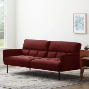 Three Seater Wooden Sofa Cum Bed for Living Room (Red)