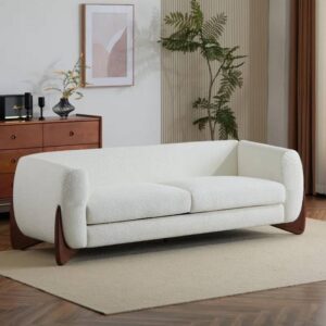 Ripple FURNITURE Modern Boucle Sofa with Contemporary Design, White Fabric Upholstery, Wooden Base, 2-Seater Living Room Couch