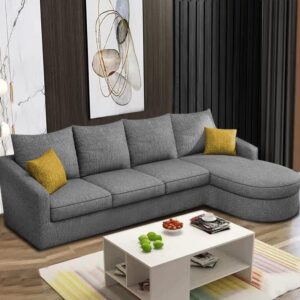Sumptuous Serenity: The Round Lounger L-Shape 6 Seater Sofa Set for Your Living Room (RHS) (Grey)