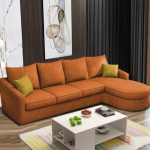 Sumptuous Serenity: The Round Lounger L-Shape 6 Seater Sofa Set for Your Living Room (RHS) (Orange)