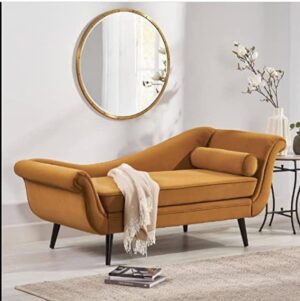 Ripple FURNITURE Velvet Chaise Lounge Sofa, Classic Upholstered Daybed with Bolster Pillow, Modern Living Room Furniture (Camel Brown)