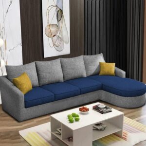 Sumptuous Serenity: The Round Lounger L-Shape 6 Seater Sofa Set for Your Living Room (RHS) (Blue Grey)