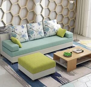 3 Seater With Ottoman Sofa Set For Living Room (Light Green Fabric)