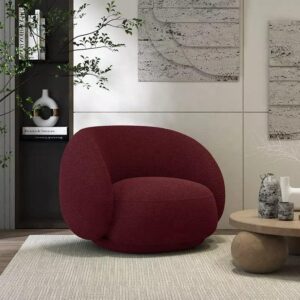 Ripple FURNITURE Modern minimalist design floor sofa lamb wool high back armrest single sofa chair living room furniture (Red Wine)