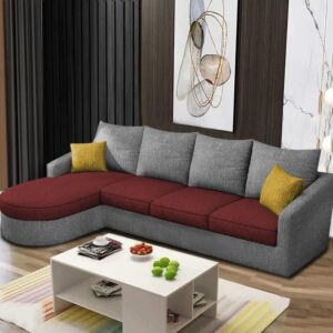 Ripple FURNITURE Sumptuous Serenity: The Round Lounger L-Shape 6 Seater Sofa Set for Your Living Room (LHS) (Maroon Grey)