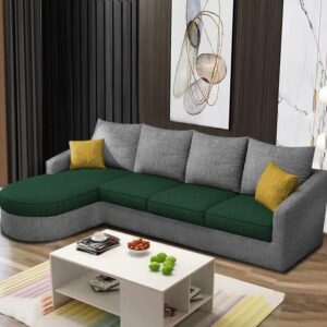 Ripple FURNITURE Sumptuous Serenity: The Round Lounger L-Shape 6 Seater Sofa Set for Your Living Room (LHS) (Green Grey)