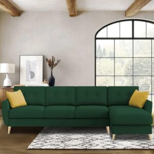 Ripple FURNITURE Luxury 6 Seater L Shape Sofa Set For Living Room In Premium Fabric (RHS, Green)
