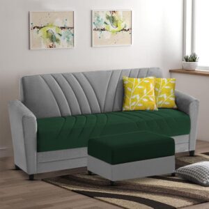 Ripple FURNITURE Elegance Essence 3 Seater Sofa Set with Ottoman (Green Grey)