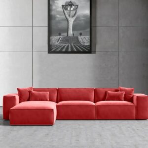 Ripple FURNITURE  L-Shape Modern Style Luxury Home Couch (Right, Red)
