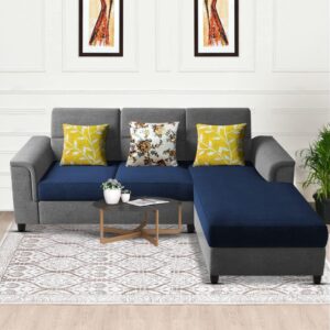 Elegant 4 Seater L Shape Sofa Set for Living Room (Blue Grey)