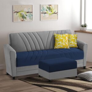 Ripple FURNITURE Elegance Essence 3 Seater Sofa Set with Ottoman (Blue Grey)