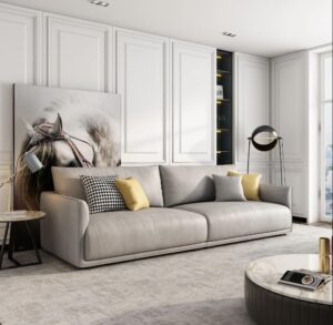Ripple FURNITURE Leather Sofa Set with Cushions, 3-Seater, (Light Grey)