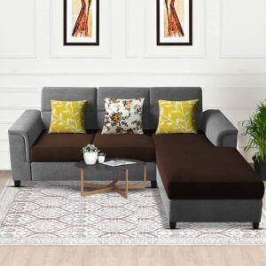 Elegant 4 Seater L Shape Sofa Set for Living Room (Brown Grey)