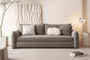 Ripple Furniture Luxury Modern Sectional Sofa – Large Velvet Curved Couch with Throw Pillows, Designer Upholstered Living Room Sofa Set, Contemporary L-Shape Sofa for Home (Grey)
