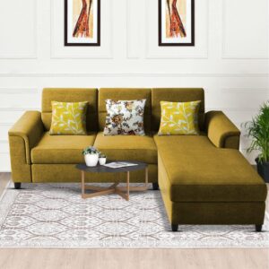 Elegant 4 Seater L Shape Sofa Set for Living Room (Yellow)