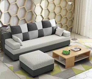 Modern 3 Seater Sofa Set For Living Room (Grey Black Fabric)