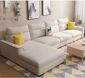 LHS 5 Seater L Shape Sofa For Living Room (Beige Fabric)