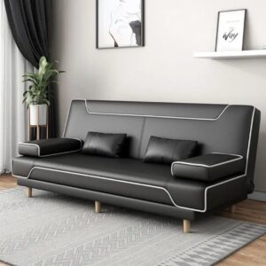 Ripple Furniture Modern Sectional Sofa Bed, Black with White Trim, Velvet, Large, Convertible Sleeper with Lumbar Support, Armless Design, RFL-0087, for Living Room, 180x100x38cm