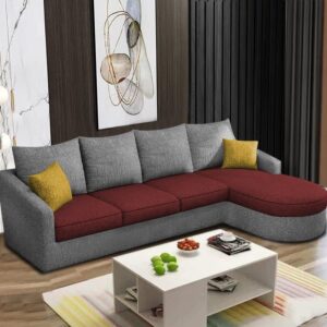 Sumptuous Serenity: The Round Lounger L-Shape 6 Seater Sofa Set for Your Living Room (RHS) (Maroon Grey)