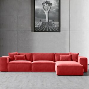 Ripple FURNITURE  L-Shape Modern Style Luxury Home Couch (Left, Red)