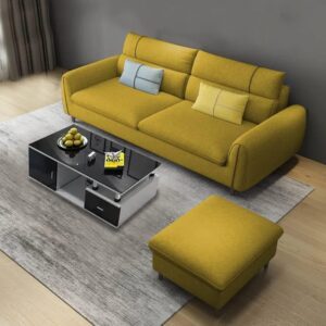 Luxury 3 Seater Sofa For Living Room in Yellow Fabric