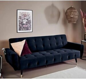 2 in 1 upholstered flip sofa bed (Dark Blue)