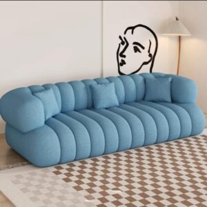 Ripple Furniture French Light Luxury Sofa – Cream Style Lamb Velvet Cotton Candy Fabric Couch for Small Apartments & Modern Living Rooms | Minimalist Comfort & Elegant Design (Sky Blue)