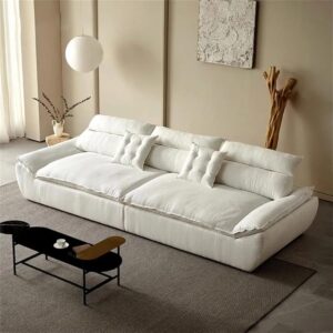 Ripple Furniture Modern Cloud Sofa Set, Off-White Velvet, 4-Seater Modular Design, Armless with Throw Pillows, Living Room Sectional, 300x100x85 cm