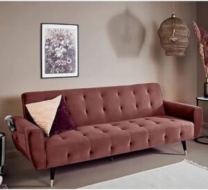 2 in 1 upholstered flip sofa bed (Dark Pink)