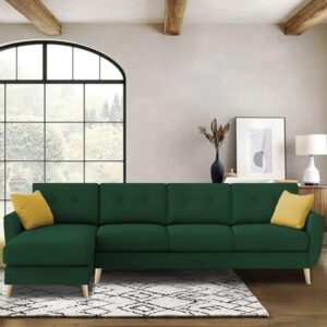 Luxury 6 Seater L Shape Sofa Set For Living Room In Premium Fabric (LHS, Green)