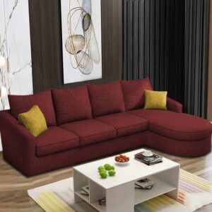Sumptuous Serenity: The Round Lounger L-Shape 6 Seater Sofa Set for Your Living Room (RHS) (Maroon)