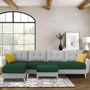 Luxury 6 Seater L Shape Sofa Set For Living Room In Premium Fabric (LHS, Green Grey)