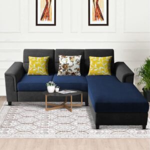 Elegant 4 Seater L Shape Sofa Set for Living Room (Black Blue)