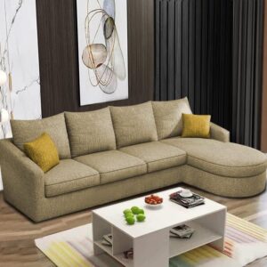 Sumptuous Serenity: The Round Lounger L-Shape 6 Seater Sofa Set for Your Living Room (RHS) (Cream)