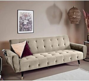 2 in 1 upholstered flip sofa bed (Light Biege)