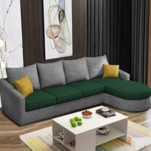 Sumptuous Serenity: The Round Lounger L-Shape 6 Seater Sofa Set for Your Living Room (RHS) (Green Grey)