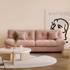 Ripple FURNITURE Modern Plush Velvet Sofa, 3-Seater Tufted Couch. (Pink)